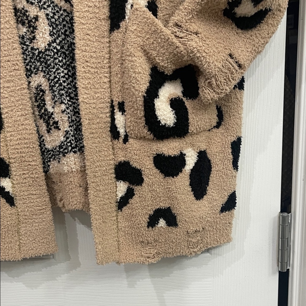 Chic Soul Tan and Black Distressed Animal Print Cardigan - Picture 5 of 6